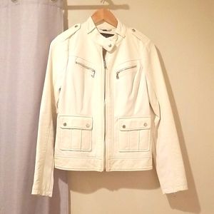 Guess Faux Leather Moto Jacket White Small